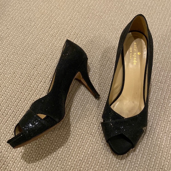 Kate Spade Black Open Toe Sparkly Heels